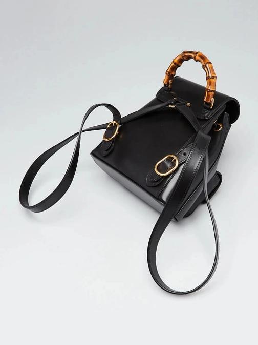 Gucci Black Smooth Leather Bamboo Handle Small Backpack Bag - 3