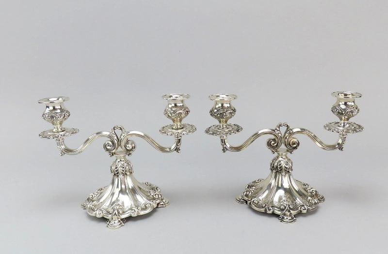 Beautiful Pair Portuguese 833 Silver 6 3/8" Low 2 Light Candelabra Candlesticks (1 of 10)