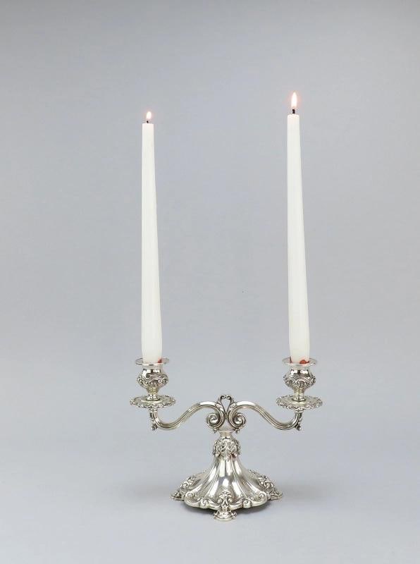 Beautiful Pair Portuguese 833 Silver 6 3/8" Low 2 Light Candelabra Candlesticks - 2