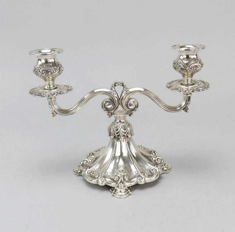 Beautiful Pair Portuguese 833 Silver 6 3/8" Low 2 Light Candelabra Candlesticks - 3