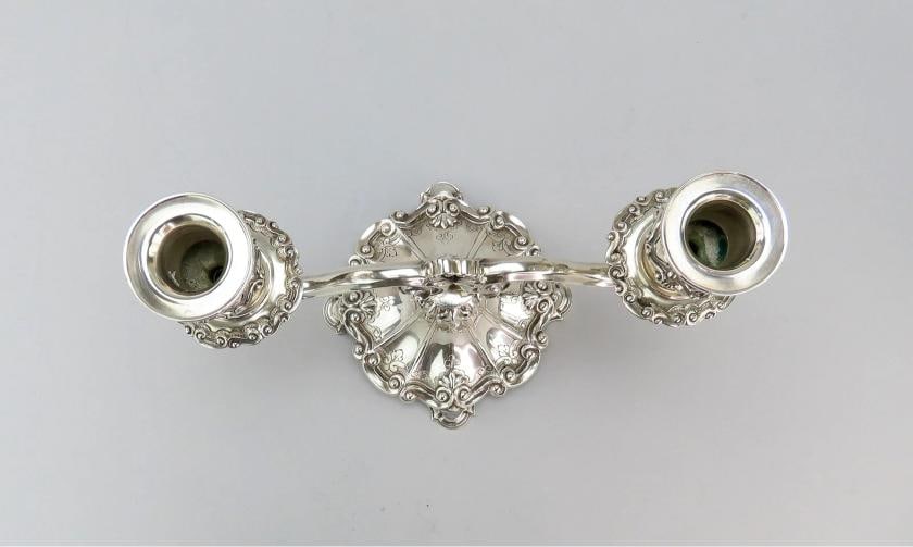 Beautiful Pair Portuguese 833 Silver 6 3/8" Low 2 Light Candelabra Candlesticks - 6