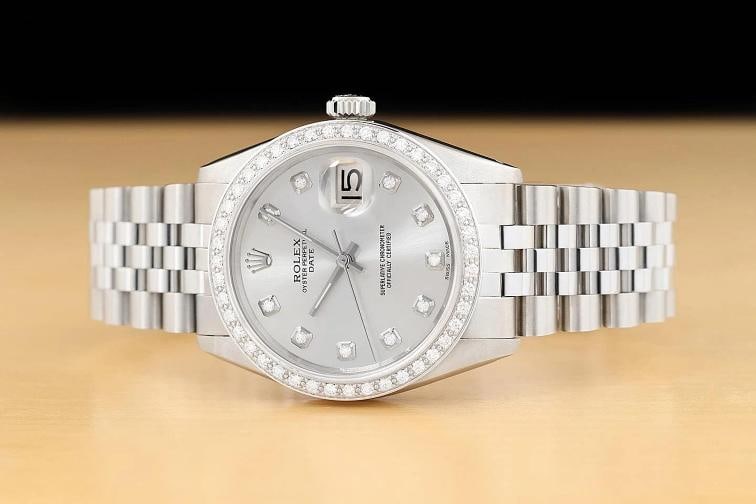 ROLEX OYSTER PERPETUAL DATE 1500 34MM STAINLESS STEEL SILVER DIAMOND WATCH - 3