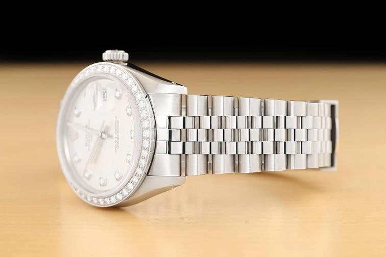 ROLEX OYSTER PERPETUAL DATE 1500 34MM STAINLESS STEEL SILVER DIAMOND WATCH - 4