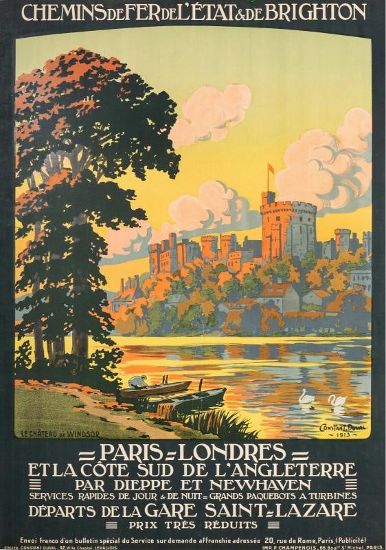 Original Poster - Constant Duval - Paris London - Brighton - England - 1913: Features: Signed,Width (Inches): 40.6,Listed By: Dealer or Reseller,Subject: tourism,Size: Medium (up to 36in.),Height (Inches): 28.7,Date of Creation: 1900-1949,Artist: Constant Duval,Year of