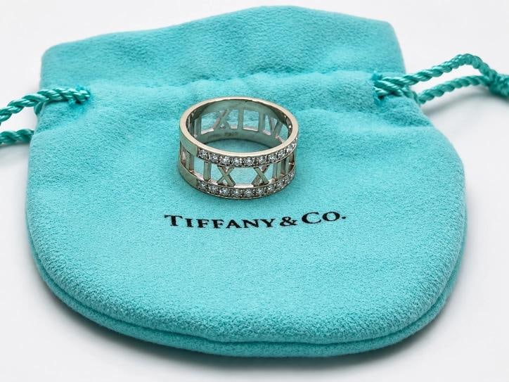Tiffany & Co. Atlas Collection Band Ring 18k White Gold Diamonds 0.60 TCW Size 8 - 2