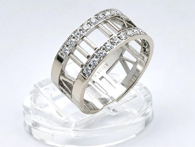 Tiffany & Co. Atlas Collection Band Ring 18k White Gold Diamonds 0.60 TCW Size 8 - 6