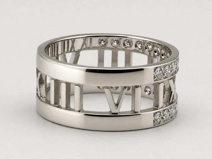 Tiffany & Co. Atlas Collection Band Ring 18k White Gold Diamonds 0.60 TCW Size 8 - 7