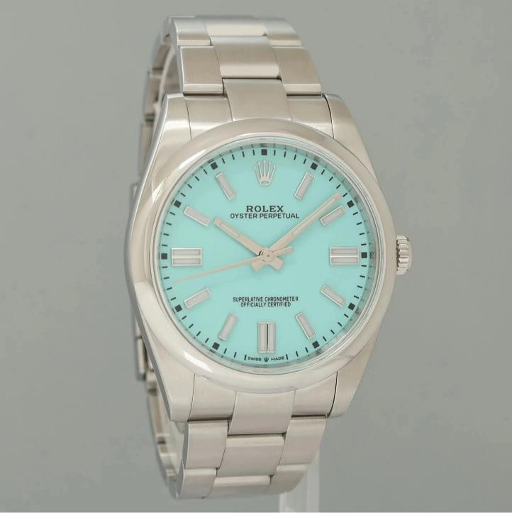 2022 PAPERS Rolex Oyster Perpetual 41mm Blue Custom Dial Tiffany Oyster 124300 - 3