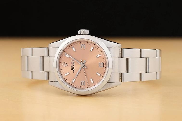 ROLEX OYSTER PERPETUAL MIDSIZE 67480 UNISEX SALMON 3-6-9 STAINLESS STEEL WATCH - 3