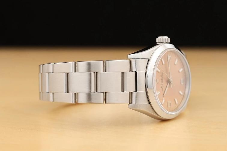 ROLEX OYSTER PERPETUAL MIDSIZE 67480 UNISEX SALMON 3-6-9 STAINLESS STEEL WATCH - 9