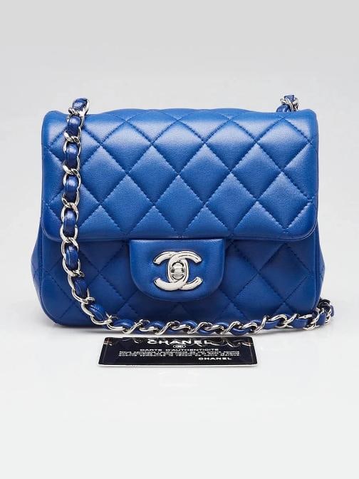 Chanel Blue Quilted Lambskin Leather Classic Square Mini Flap Bag - 11