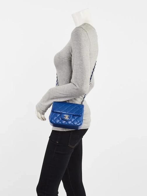 Chanel Blue Quilted Lambskin Leather Classic Square Mini Flap Bag - 2