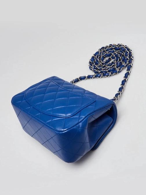 Chanel Blue Quilted Lambskin Leather Classic Square Mini Flap Bag - 3