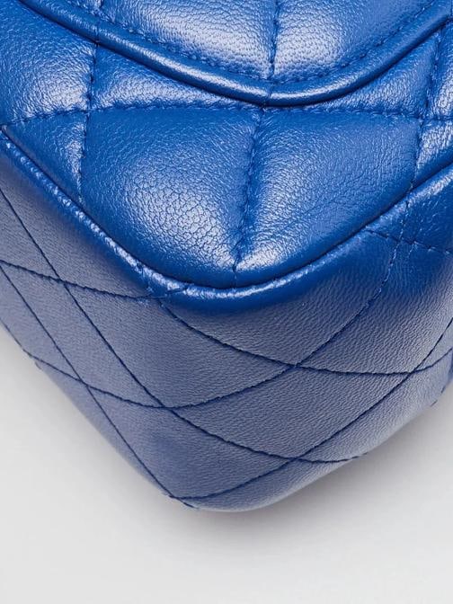Chanel Blue Quilted Lambskin Leather Classic Square Mini Flap Bag - 4
