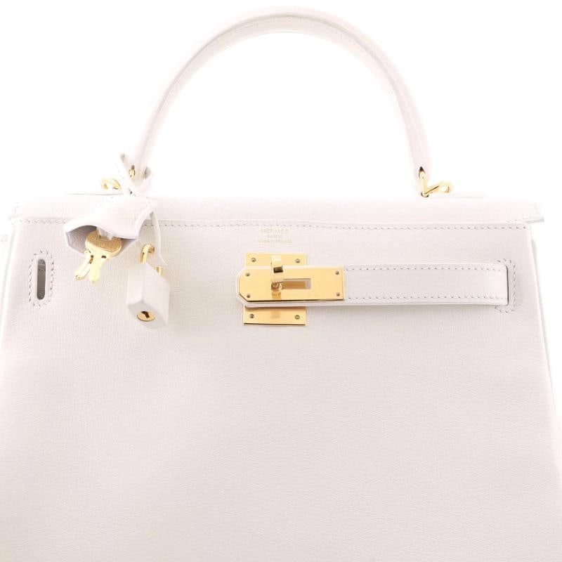 Hermes Kelly Handbag White Evercolor with Gold Hardware 28 - 6