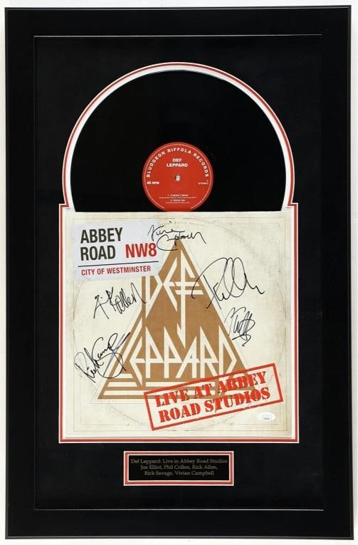 Def Leppard Signed Vinyl LP Abbey Road Framed JSA COA Joe Elliott Phil Collen +3: Industry: Music,Signed: Yes,Autograph Authentication: James Spence (JSA),Object Type: Record,Original/Reproduction: Original,Country of Origin: United States