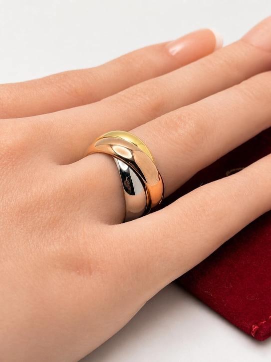 Cartier Trinity Classic Ring Large Model Tri Color 18k Gold COA Pouch - 8