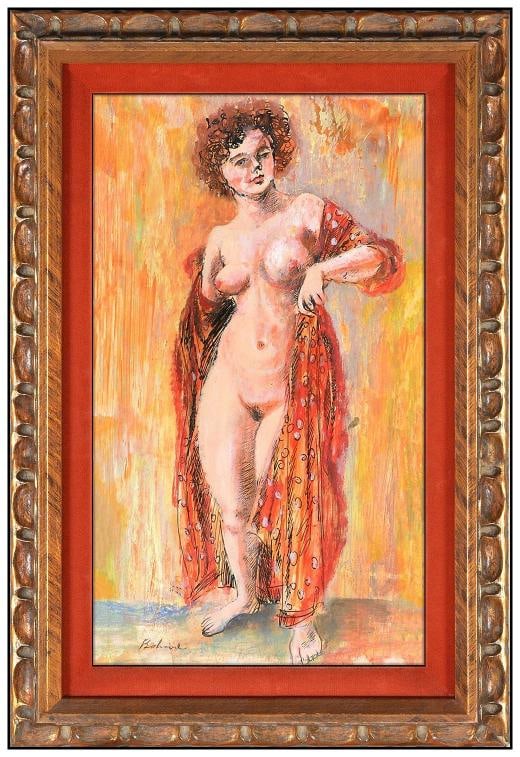 Aaron Bohrod Original Oil Painting On Board Nude Female Signed Framed Artwork: Condition: Used,Unit of Sale: Single Piece,Artist: Aaron Bohrod,Signed: Yes,Title: Donning Her Robe,Certificate of Authenticity (COA): Yes,Framing: Framed,Subject: Figures,Type: Painting,Original/Lice