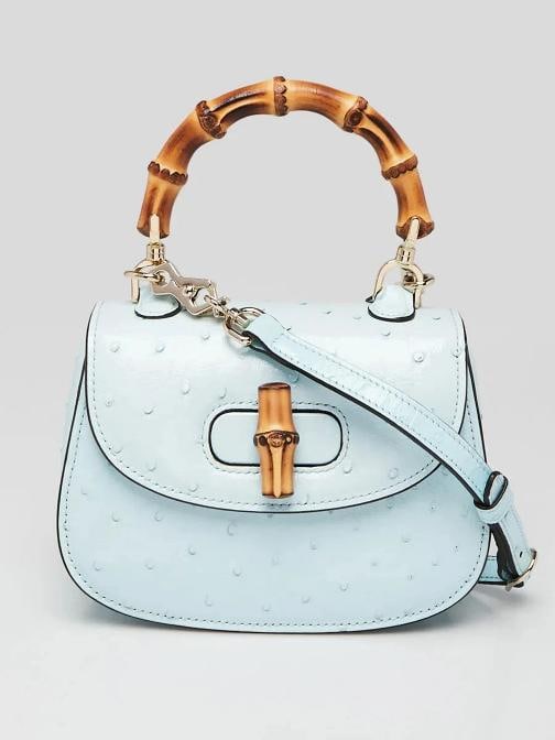 Gucci Light Blue Ostrich 1947 Mini Bamboo Top Handle Bag (1 of 11)