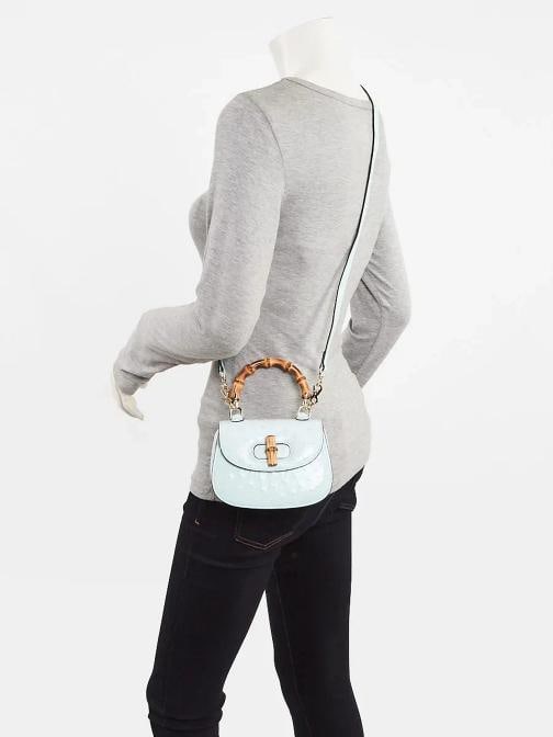 Gucci Light Blue Ostrich 1947 Mini Bamboo Top Handle Bag - 2