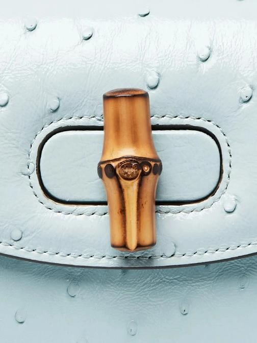 Gucci Light Blue Ostrich 1947 Mini Bamboo Top Handle Bag - 6