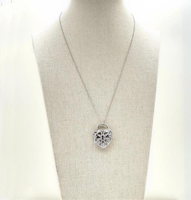 Tiffany & Co Large Filigree Heart Key Diamond Pendant Necklace 18K White Gold - 13