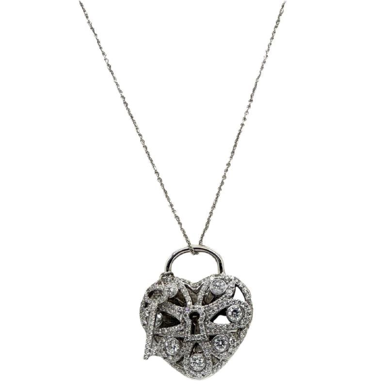 Tiffany & Co Large Filigree Heart Key Diamond Pendant Necklace 18K White Gold - 5