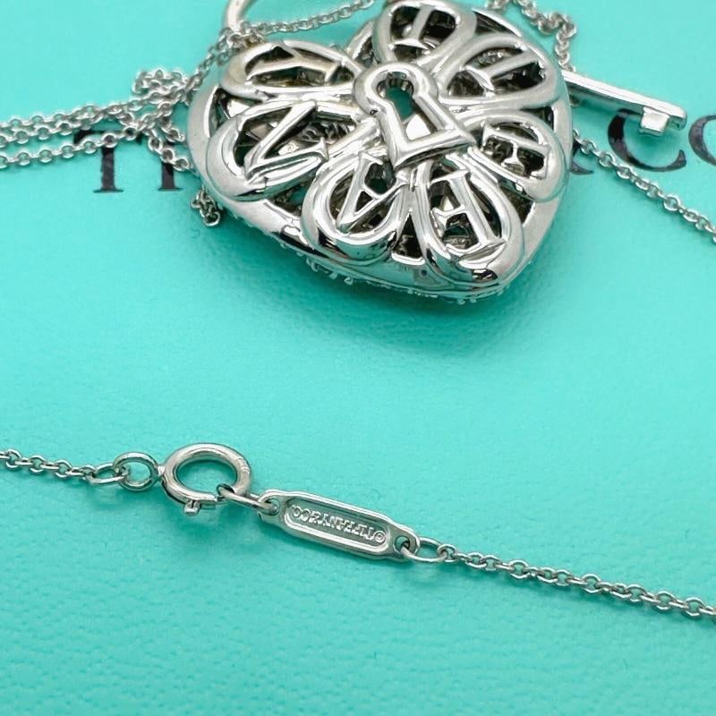 Tiffany & Co Large Filigree Heart Key Diamond Pendant Necklace 18K White Gold - 8