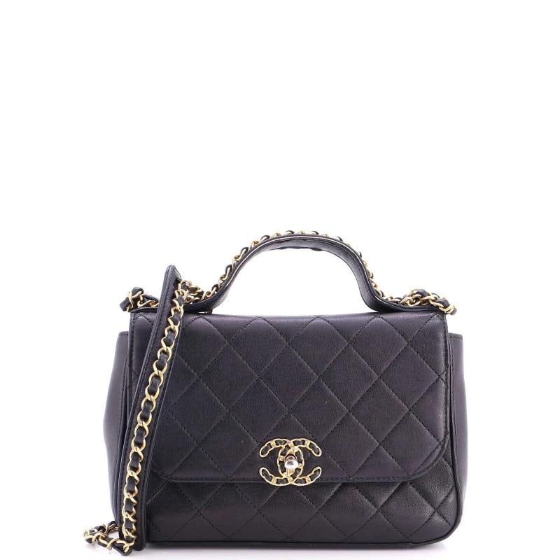 Chanel Chain Infinity Top Handle Bag Quilted Lambskin Small: Accessories: Authenticity Card Measurements: Handle Drop 2", Height 7", Width 9", Depth 2.5", Strap Drop 21" . Condition: Pre-owned - Good,Brand: Chanel,Exterior Material: Leather,Style: Shoulder