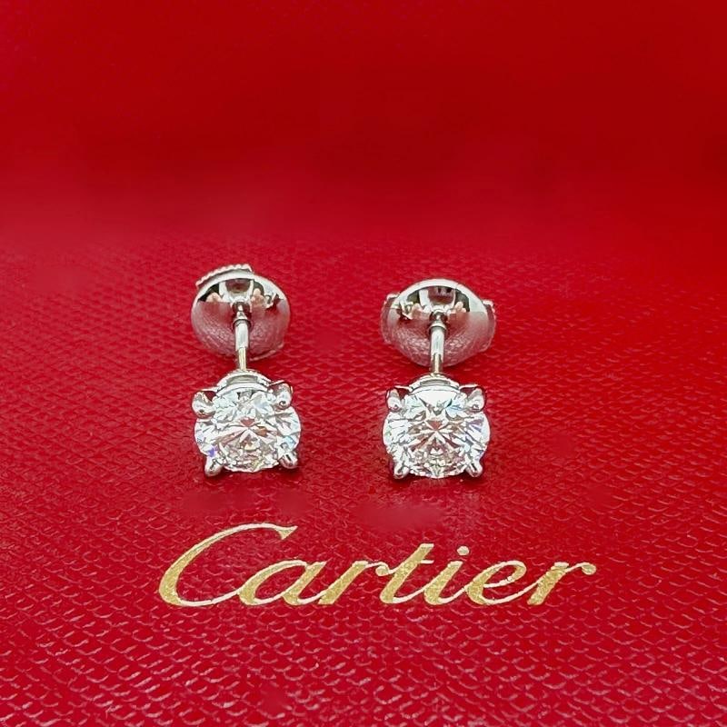 CARTIER Platinum Diamond Stud Earrings Rounds 2.05 Carats GIA Certificates: Ref. number: N8515231 Metal: Platinum PT950 TCW: 2.05 tcw Main Diamond: 1. RBD 1.02 G VS1 GIA 6137445147 2. RBD 1.03 H VS1 GIA 2135220814 Hallmark: Cartier PT950 on backs of settings Includes: