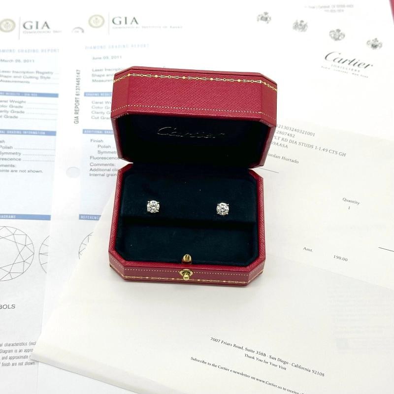 CARTIER Platinum Diamond Stud Earrings Rounds 2.05 Carats GIA Certificates - 2