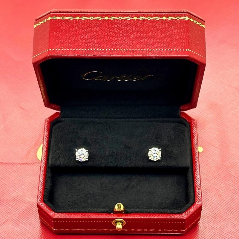 CARTIER Platinum Diamond Stud Earrings Rounds 2.05 Carats GIA Certificates - 5