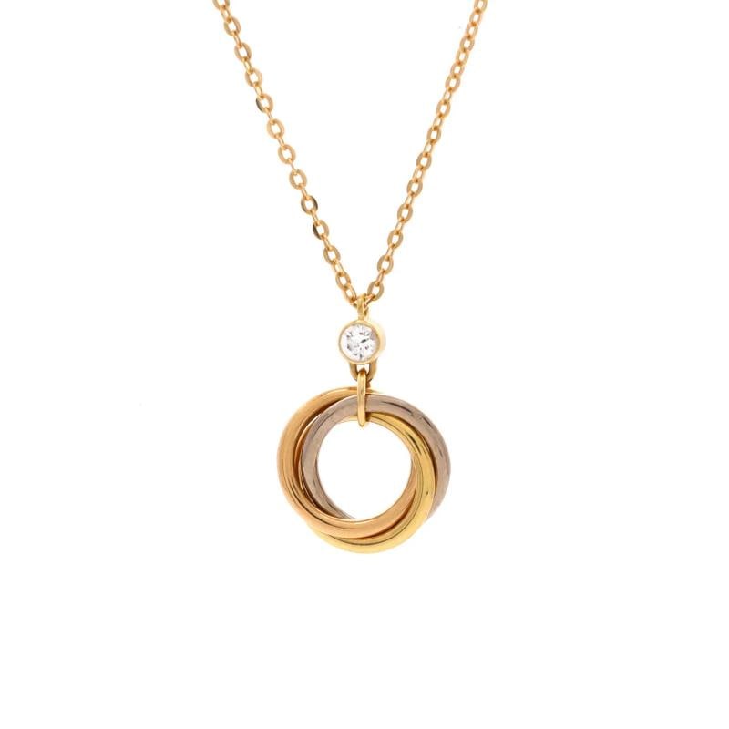 Cartier Trinity Pendant Necklace 18K Tricolor Gold with Diamond: Measurements: Length: 15.5 - 17.0 ", Pendant Length: 15.3 mm, Pendant Width: 9.9 mm . Condition: Pre-owned - Good,Brand: Cartier,Main Stone: Diamond,Metal: 18K Tri Colored Gold,Metal Purity: