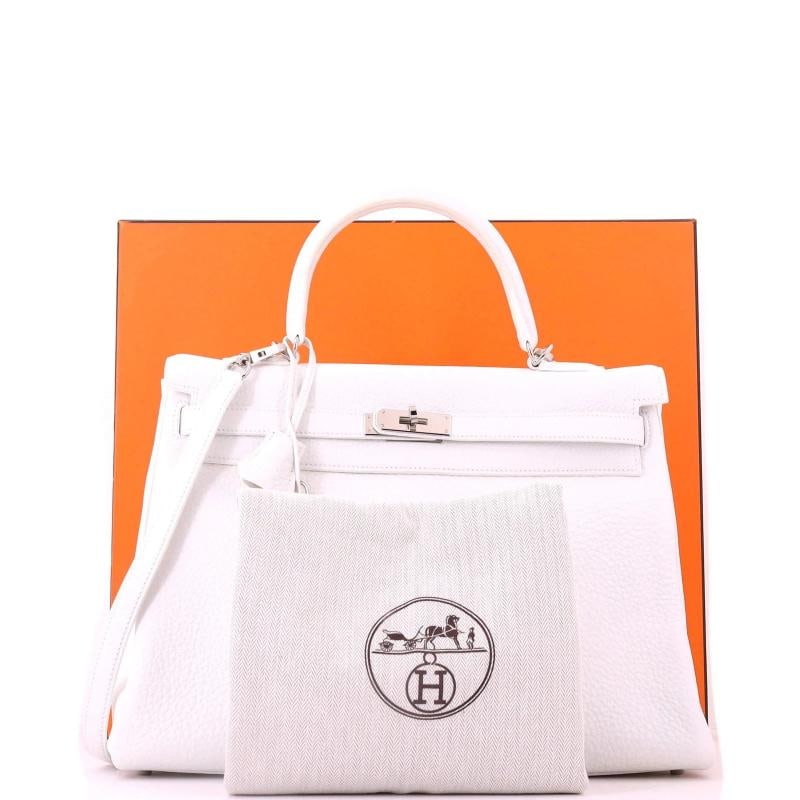 Hermes Kelly Handbag White Togo with Palladium Hardware 35 - 2