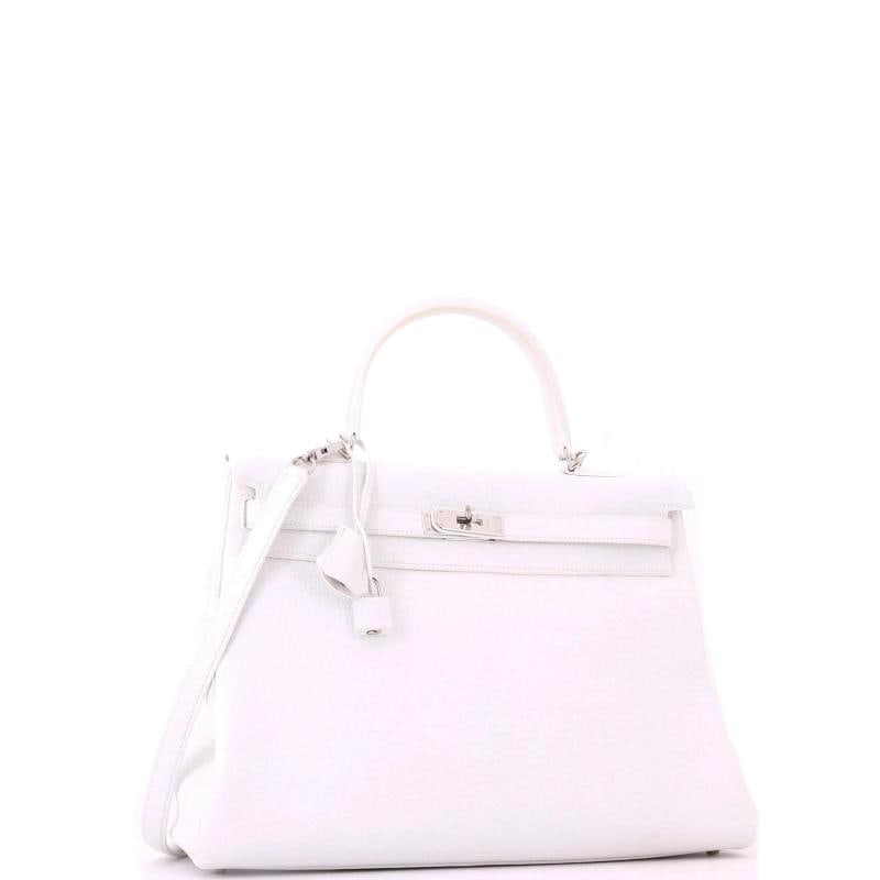 Hermes Kelly Handbag White Togo with Palladium Hardware 35 - 3
