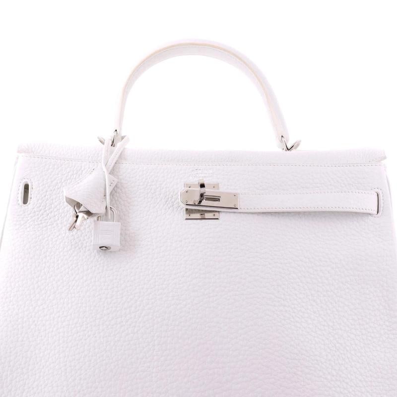 Hermes Kelly Handbag White Togo with Palladium Hardware 35 - 6