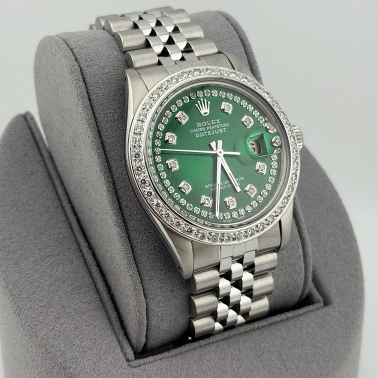 Rolex Datejust 16014 36mm Green Diamond Dial Diamond Bezel Steel Jubilee - 2