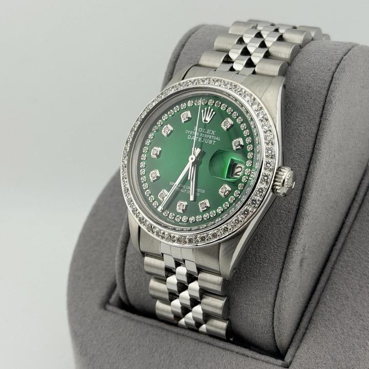 Rolex Datejust 16014 36mm Green Diamond Dial Diamond Bezel Steel Jubilee - 5