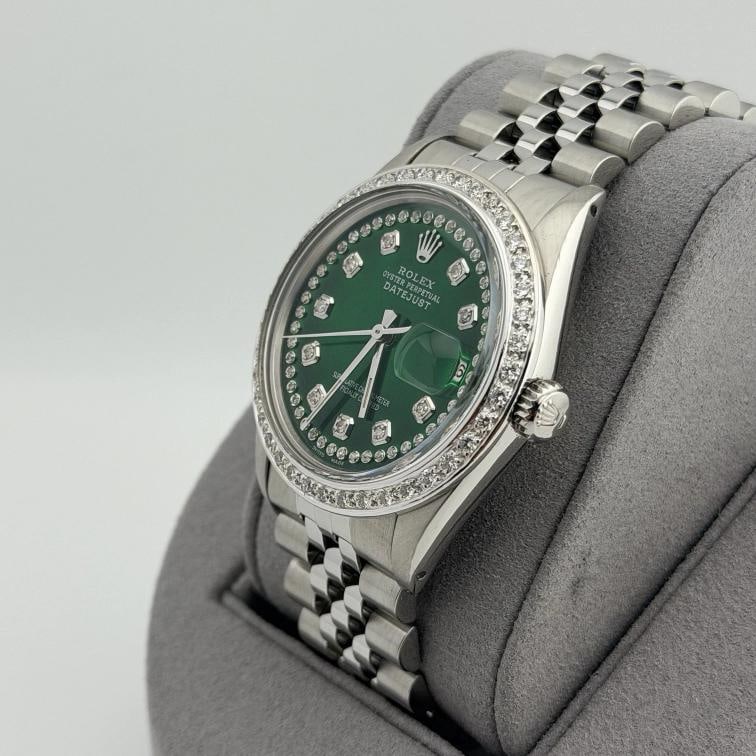 Rolex Datejust 16014 36mm Green Diamond Dial Diamond Bezel Steel Jubilee - 7