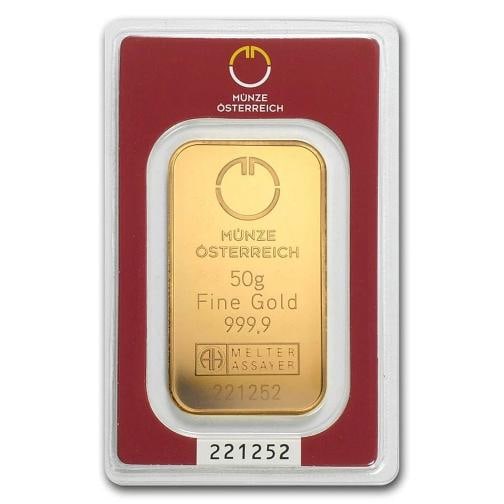50 gram Gold Bar - Austrian Mint (In Assay): Condition: Ungraded,Brand: Austrian Mint,MPN: 78379,Year: N/A,Fineness: 0.9999,Denomination: 50 grams,Country of Origin: Switzerland,Circulated/Uncirculated: Circulated,Certification: Uncertified