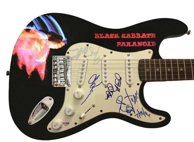 BLACK SABBATH: OZZY OSBOURNE, TONY IOMMI, GEEZER BUTLER & BILL WARD SIGNED GUITAR (PSA LOA) (1 of 5)