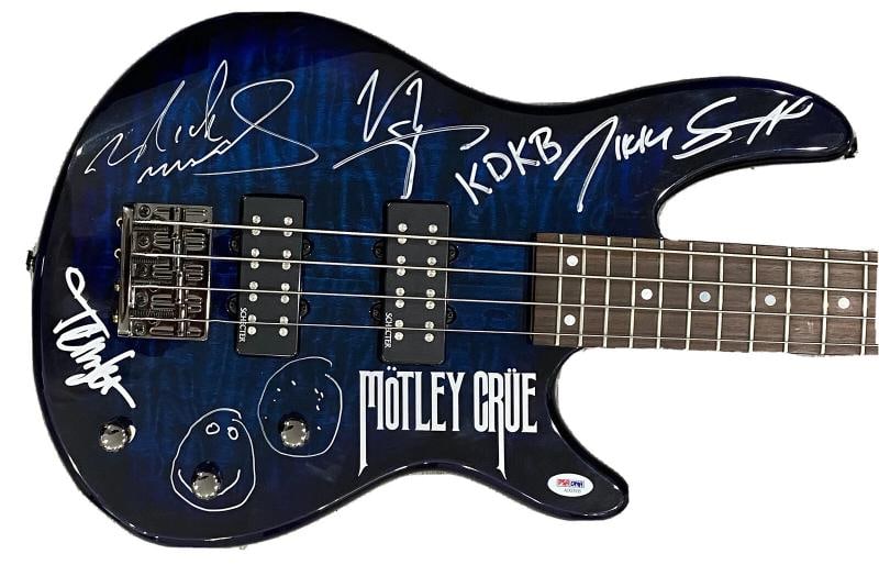 MOTLEY CRUE: Tommy Lee, Mick Mars, Vince Neil and Nikki Sixx Signed Bass Guitar (PSA) (1 of 11)