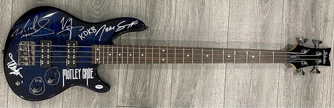MOTLEY CRUE: Tommy Lee, Mick Mars, Vince Neil and Nikki Sixx Signed Bass Guitar (PSA) - 2