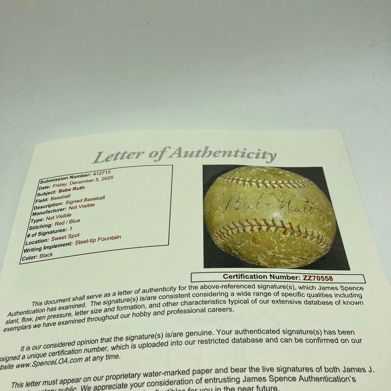 Babe Ruth Single Signed 1920's Official American League Baseball JSA COA Auto - 7