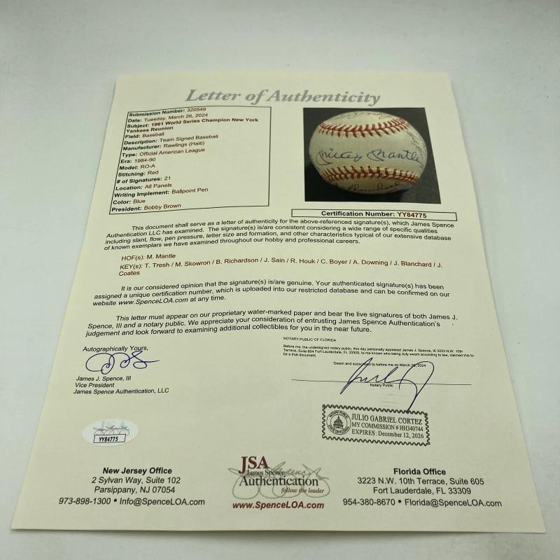 1961 New York Yankees World Series Champs Team Signed Baseball Mickey Mantle JSA - 3