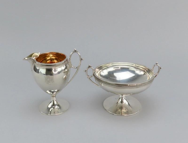 c1875 Antique Tiffany Co Sterling Silver Creamer and Sugar Bowl Set - 10