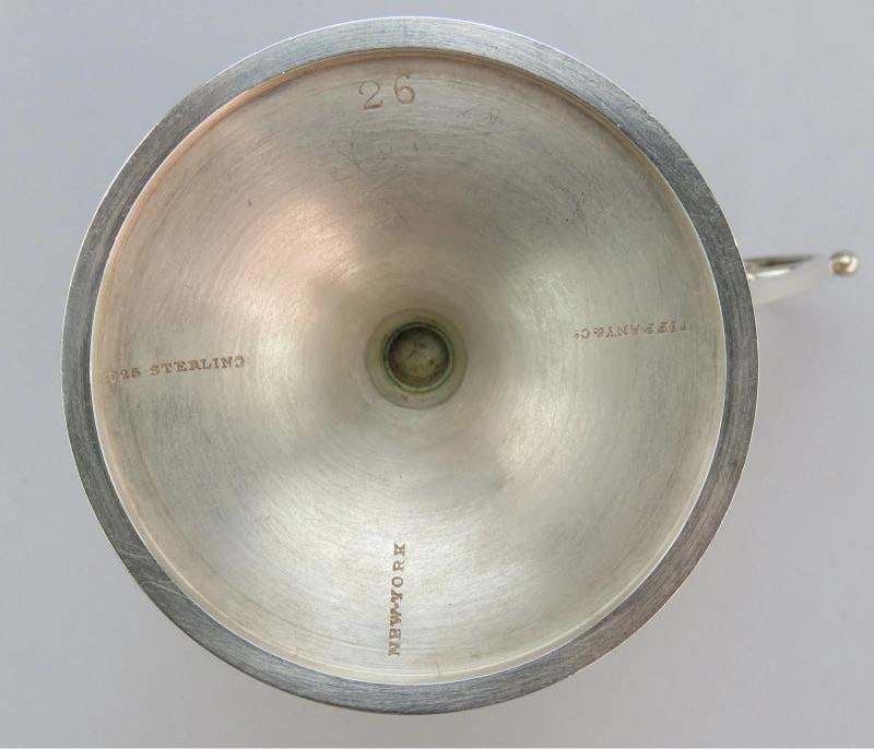 c1875 Antique Tiffany Co Sterling Silver Creamer and Sugar Bowl Set: Approximate Dimension of Creamer: 5 by 4 7/8 inches. Approximate Dimension of Sugar Bowl: 4 1/8 by 6 7/8 inches. Combined Weight: 490 grams or 17.28 ounces. . Brand: Tiffany & Co.,Composition: