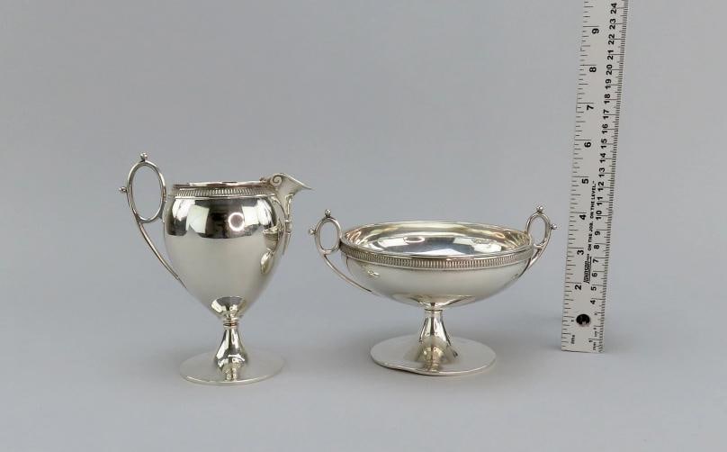 c1875 Antique Tiffany Co Sterling Silver Creamer and Sugar Bowl Set - 8