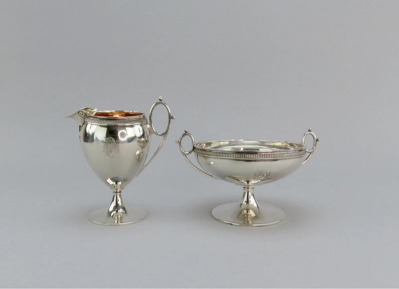 c1875 Antique Tiffany Co Sterling Silver Creamer and Sugar Bowl Set - 9