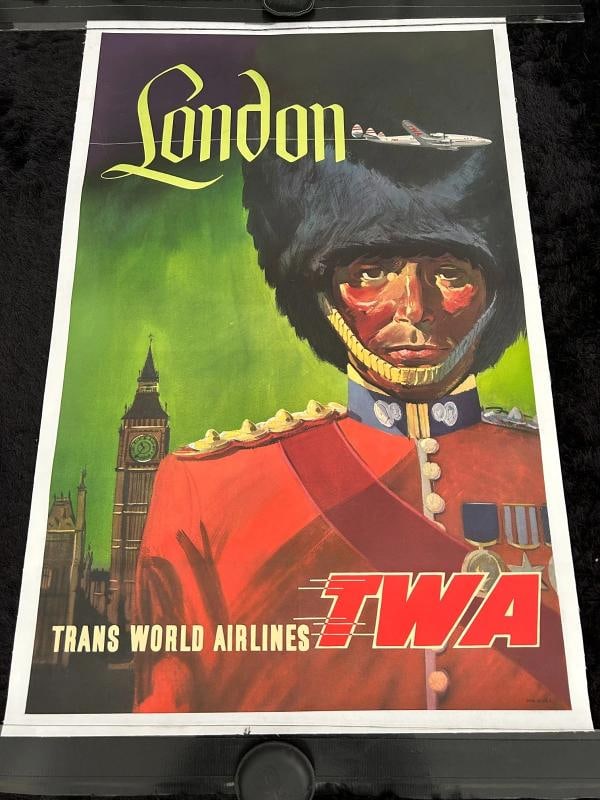 Original DAVID KLEIN TWA 1950s LONDONTravel Poster/PROFESSIONALLY LINEN LINED (1 of 8)